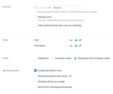 Zoom Scheduler Meeting Options