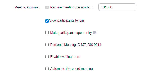 Zoom Scheduler Meeting Options