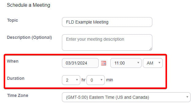 Zoom Scheduler When and Duration